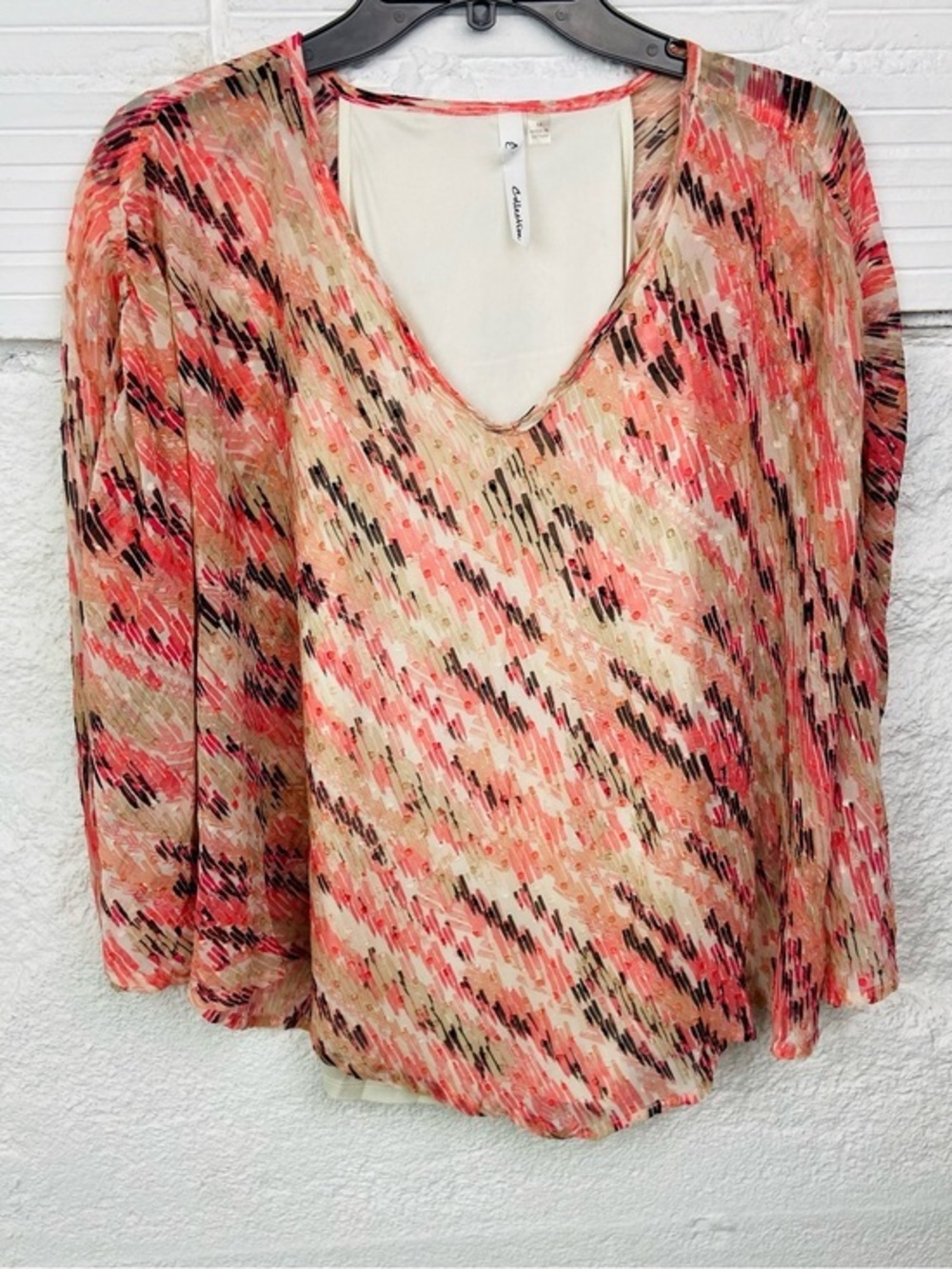 NY Collection Coral Cream Y2K Multicolor cape V-Neck Blouse size medium